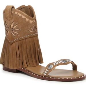 NEW Ash Leather Paquito Sandals Sz EU 38 US 8 ANTILOPE/SKIN Western Fringe